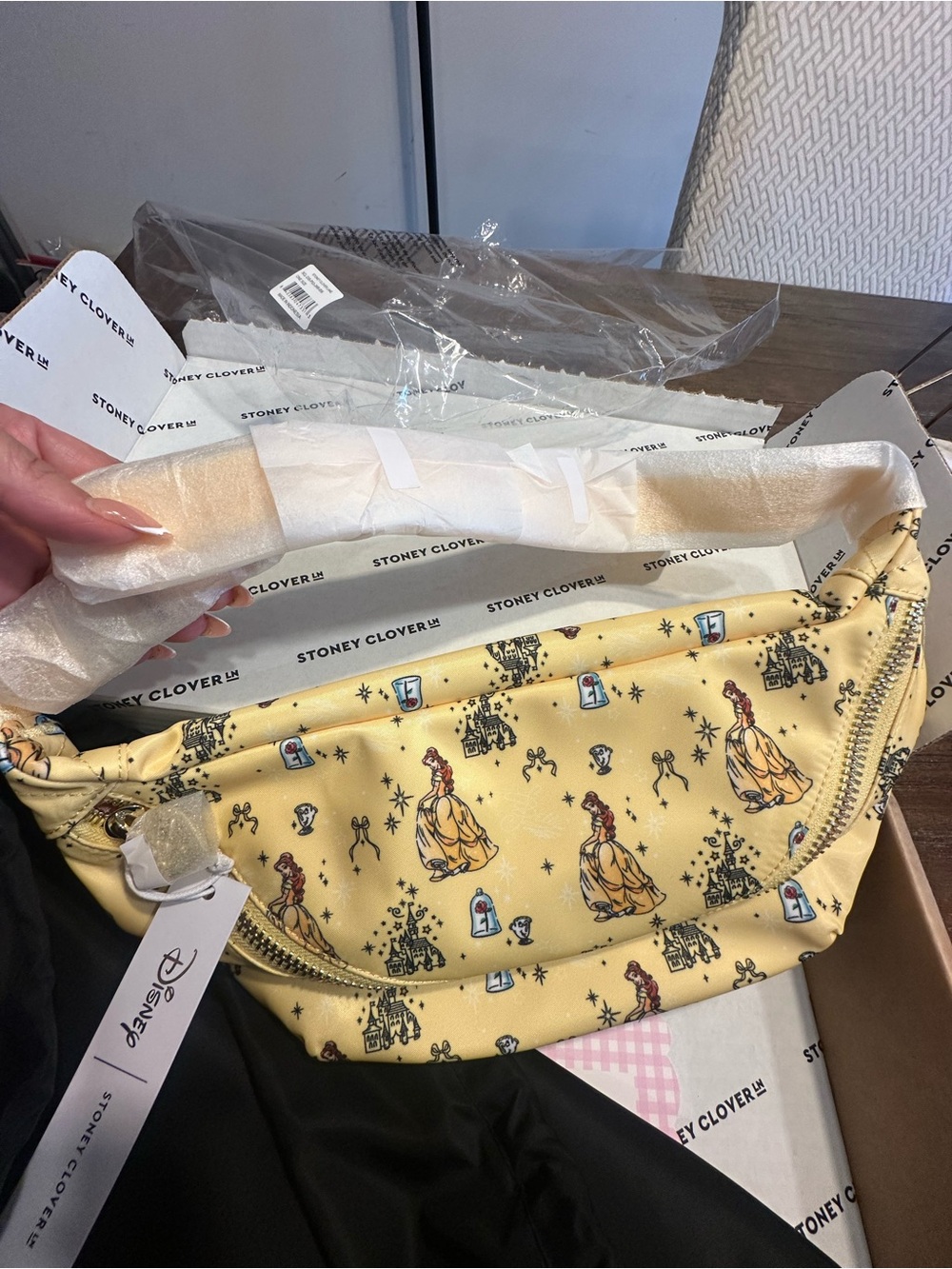 Stoney Clover Lane Yellow Jumbo Disney Belle Print Crossbody Bag
